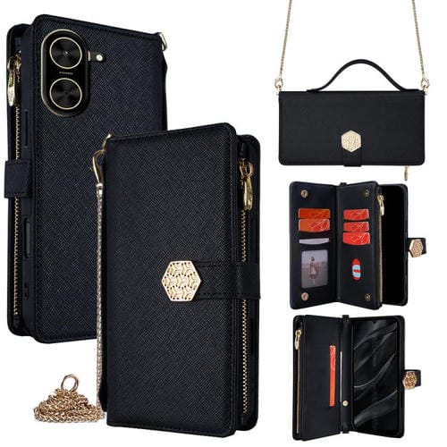 Funda de cuero con textura cruzada y asa cruzada para Redmi A5 4G (171,7 mm) (negro)