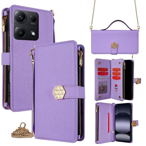 Funda de cuero con textura cruzada y asa cruzada para Redmi Note 14S 4G (morado)
