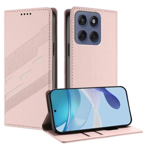 Funda de cuero retro con relieve para Motorola Edge 60 Fusion (rosa)