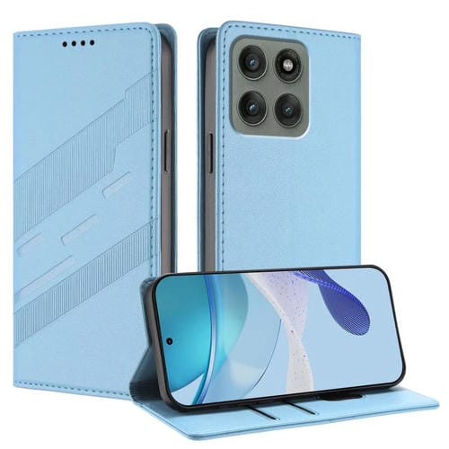 Funda de cuero retro con relieve para Motorola Edge 60 Pro (azul claro)