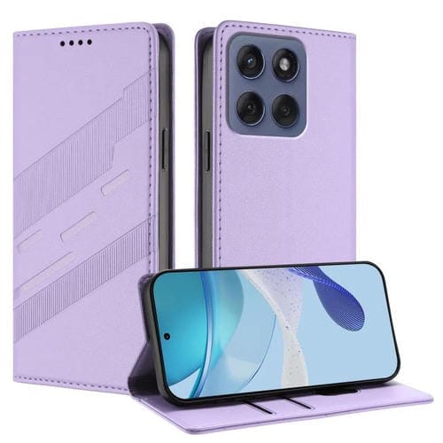 Funda de cuero retro con relieve para Motorola Moto G86 5G (morado claro)