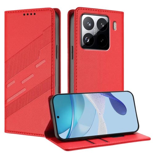 Funda de cuero retro con relieve para Xiaomi 15S Pro (rojo)
