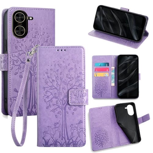 Funda de piel con relieve de árbol y ciervo para Redmi A5 4G (171,7 mm) (morado)