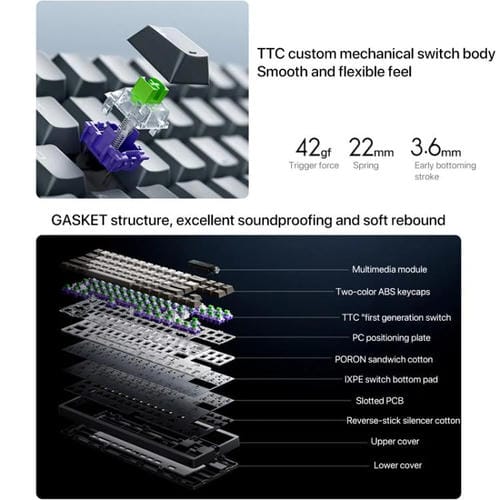 Teclado Mecánico Xiaomi Mk71 Pro con Cable, 2.4 GHz y Bluetooth para Juegos (Glacier)