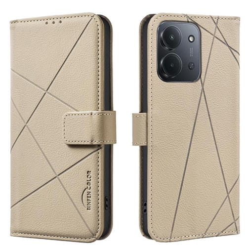 Funda de cuero RFID con patrón geométrico para Redmi 15C 4G (173,1 mm) / Redmi 15C 5G (173,1 mm) (beige)