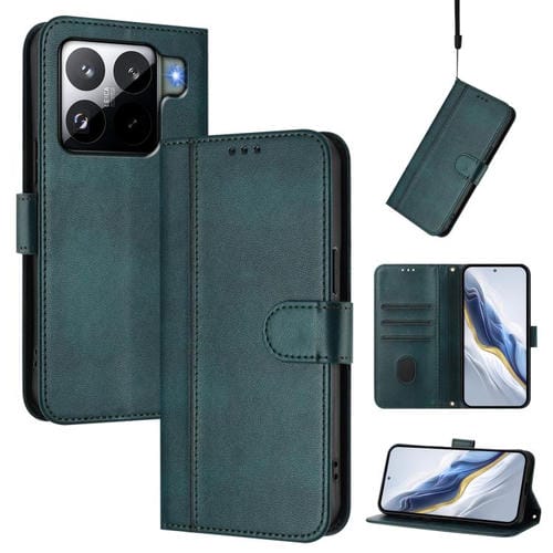 Funda de cuero retro con hebilla de empalme para Xiaomi 15S Pro 5G (verde oscuro)