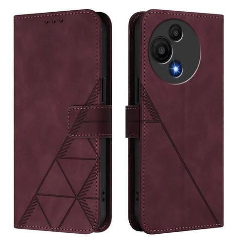 Funda de cuero con relieve 3D para TCL 605/60 SE (rojo vino)