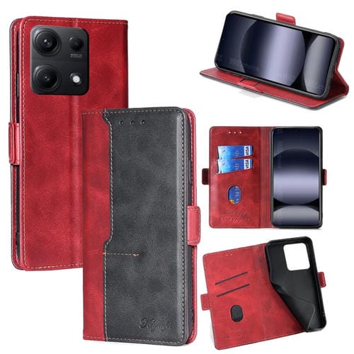 Funda de cuero con hebilla lateral en color de contraste para Redmi Note 14S 4G (rojo y negro)