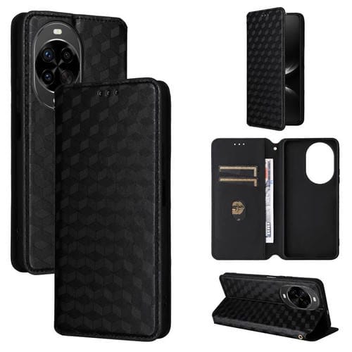 Funda de cuero con tapa y textura de cuadrícula cúbica para Huawei Nova 14 Ultra 5G (negra)