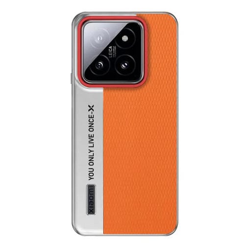 Funda de cuero con textura de diamante y diseño de cámara para Xiaomi 14 (naranja)
