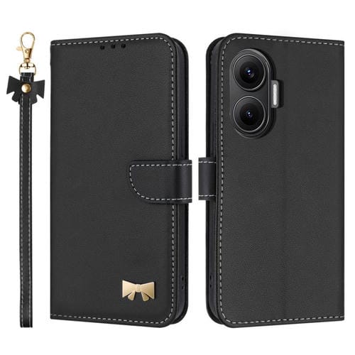Funda de cuero con lazo metálico y correa de mano para Redmi Turbo 4 Pro / Poco X7 Pro (negra)