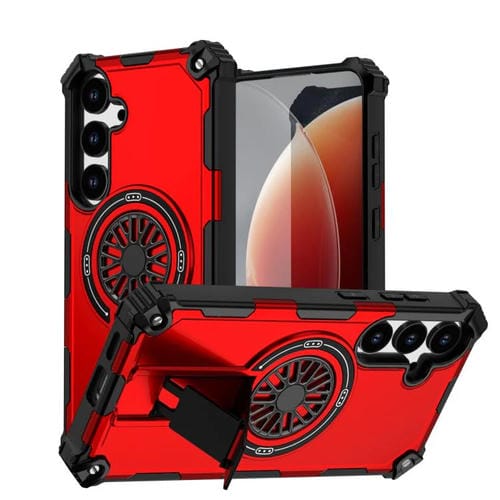 Funda MagSafe para Samsung Galaxy S24+ 5G, a prueba de golpes, con soporte metálico y eje (rojo)