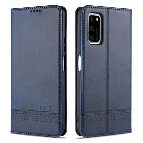 Para Huawei Honor V30 AZNS Funda de cuero con tapa magnética con textura de becerro horizontal con ranuras para tarjetas, soporte y billetera (azul oscuro)