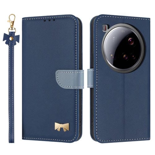 Funda de cuero con lazo metálico y correa para Xiaomi 15 Ultra (azul oscuro)