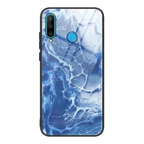 Para Huawei P30 lite / nova 4e Funda protectora de vidrio con patrón de mármol (DL03)
