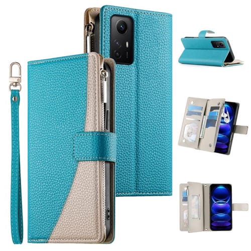 Funda de cuero con cremallera para Redmi Note 12S 4G / Note 11 4G, con costuras globales, múltiples tarjetas y correa corta (azul)