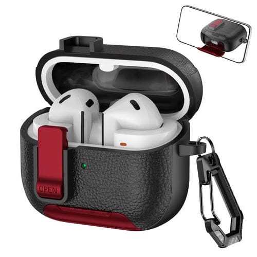 Funda de cuero con textura para auriculares inalámbricos Samsung Galaxy Buds 3/Buds 3 Pro, con gancho y soporte (negro y rojo)