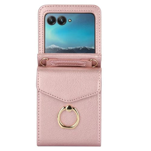 Funda para Motorola Razr 40 Ultra con ranura para tarjeta RFID y soporte de anillo (oro rosa)
