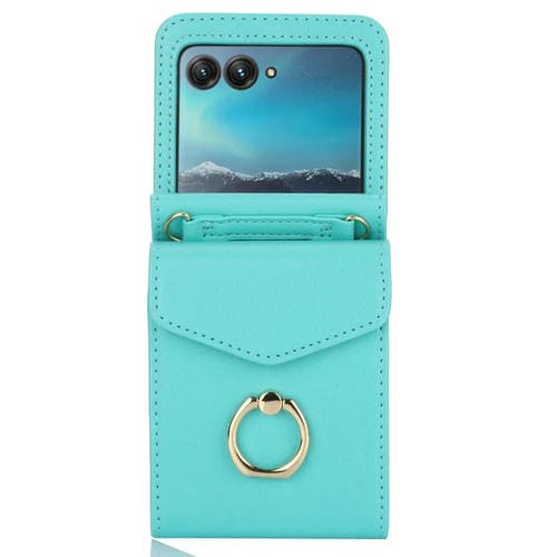 Funda para Motorola Razr 50 Ultra con ranura para tarjeta RFID y soporte de anillo (verde menta)