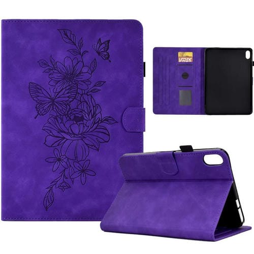 Funda de cuero con relieve de mariposa peonía para Xiaomi Redmi Pad 2 (morado)