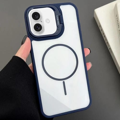 Estuche magnético MagSafe para iPhone 16 Plus con soporte para lente de PC (azul)