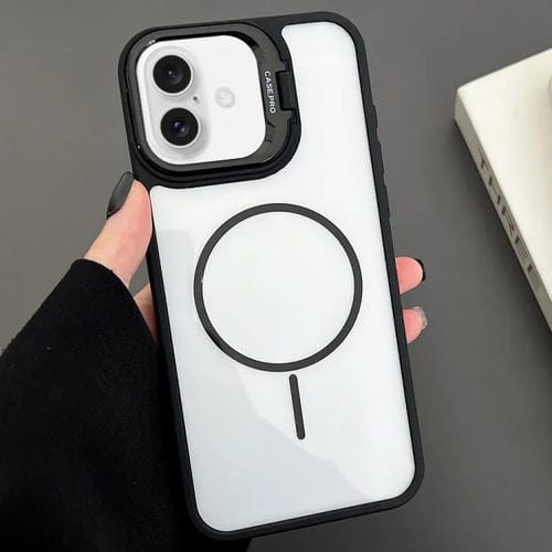 Estuche magnético MagSafe para iPhone 16 con soporte para lente de PC (negro)