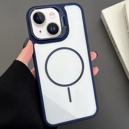 Estuche magnético MagSafe para iPhone 15 con soporte para lente de PC (azul)