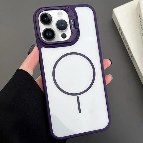 Funda magnética MagSafe para iPhone 14 Pro Max con soporte para lente de PC (morado)