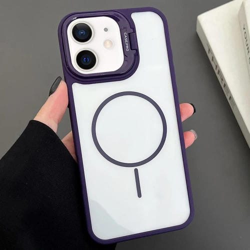 Funda magnética MagSafe para iPhone 12 con soporte para lente de PC (morado)