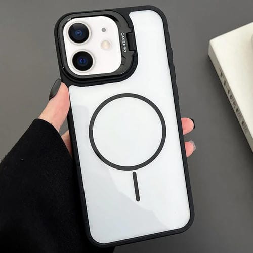 Estuche magnético MagSafe para iPhone 12 con soporte para lente de PC (negro)