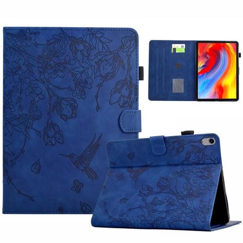 Funda de cuero inteligente con estampado de flores y pájaros para Xiaomi Redmi Pad 2 (azul oscuro)
