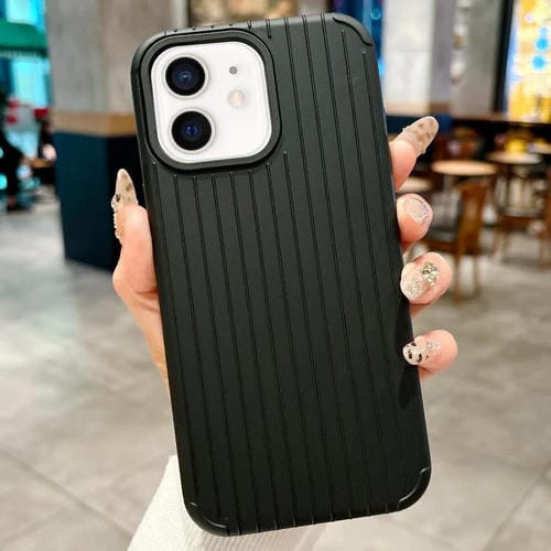 Funda MagSafe de cobertura total para iPhone 12 con diseño inspirado en equipaje (negra)