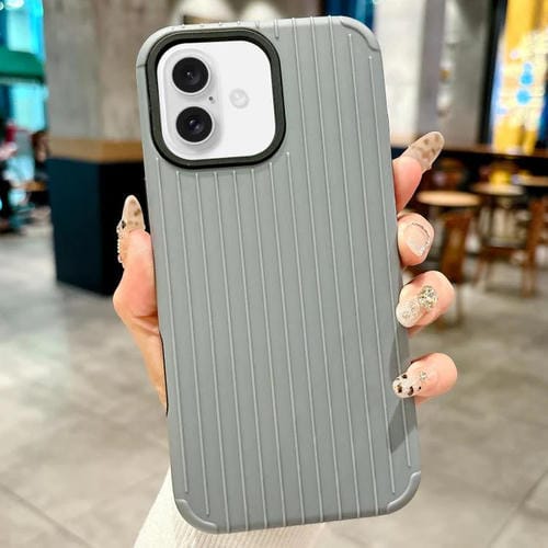 Funda MagSafe de cobertura total para iPhone 16 con diseño inspirado en equipaje (gris)