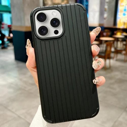 Funda MagSafe de cobertura total para iPhone 12 Pro Max con diseño inspirado en equipaje (negra)