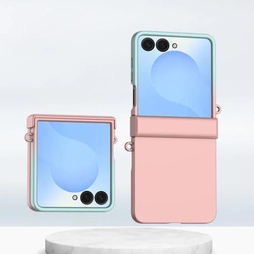 Funda de PC con hebilla lateral y bisagra integrada para Samsung Galaxy Z Flip7 5G (gradiente rosa cian)