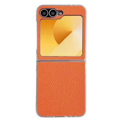 Funda de cuero transparente con textura de lichi para Samsung Galaxy Z Flip6 (naranja)