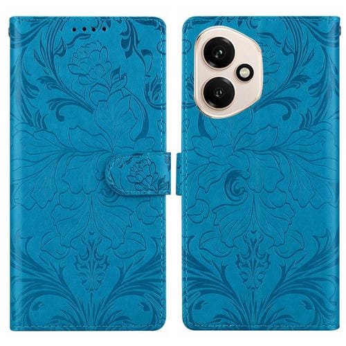 Funda de cuero con estampado floral en relieve para Honor 400 Global (156,5 mm) (azul)