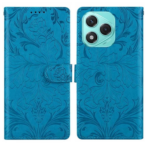 Funda de cuero con estampado floral en relieve global para Honor 400 Lite (azul)