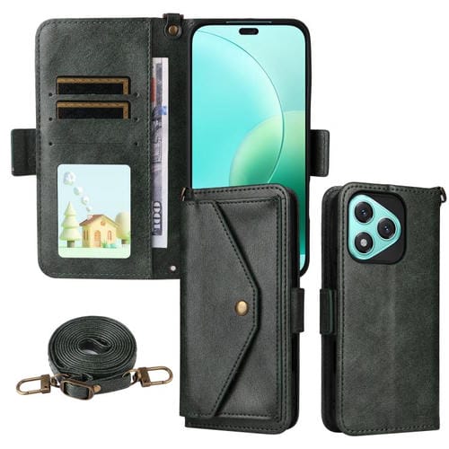 Funda de piel de vacuno cruzada con ranuras para múltiples tarjetas para Honor 400 Lite (verde)