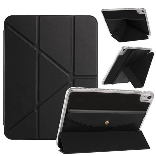Funda de cuero inteligente con tapa trasera tipo billetera y deformación para iPad 2025/2022 (negro)