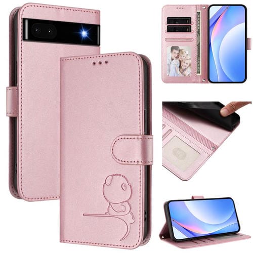 Funda de cuero con estampado RFID y cordón para Google Pixel 6a (rosa)