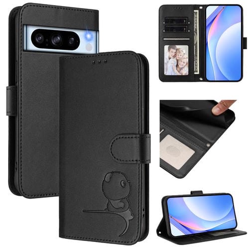 Funda de cuero con estampado RFID y cordón para Google Pixel 8 Pro (negro)