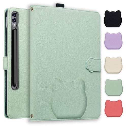 Funda de piel de lichi con tacto de gato para Samsung Galaxy Tab S10 Ultra/S9 Ultra (verde)