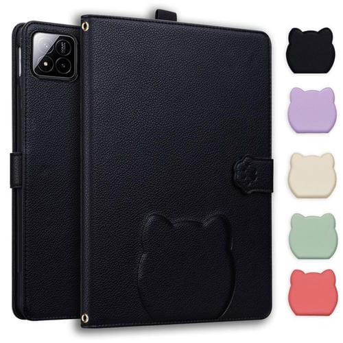 Funda de piel de lichi con tacto de gato para Xiaomi Pad 7 (negra)