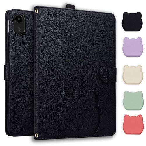 Funda de piel de lichi con tacto de gato para Xiaomi Redmi Pad 2 (negra)