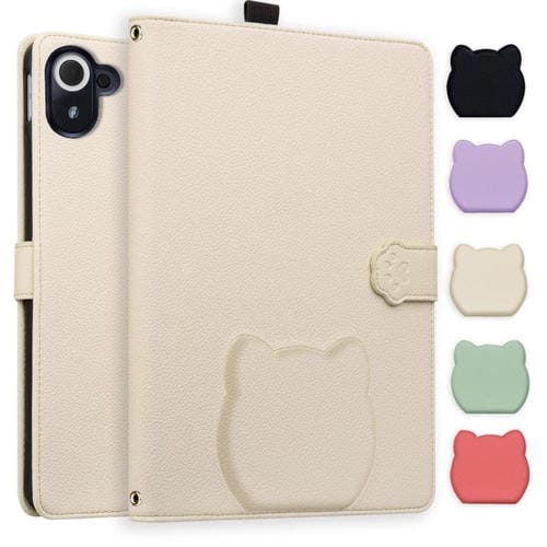 Funda de piel de lichi con tacto de gato para Xiaomi Redmi K Pad (blanco albaricoque)