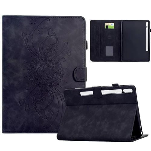 Funda de cuero inteligente con relieve de mandala para Samsung Galaxy Tab S10 FE+ (negra)