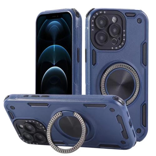 Funda magnética con rotación de 360 grados y mecanismo de tres núcleos para iPhone 12 Pro (azul real)