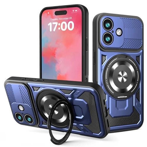 Funda protectora con soporte giratorio MagSafe para iPhone 17 (azul)