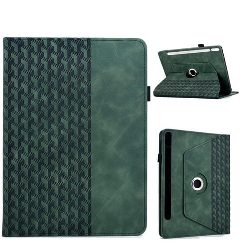 Funda de cuero inteligente con relieve y bloques de construcción giratorios para Samsung Galaxy Tab S9 FE+ / S9+ (verde)